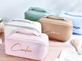 Embroidered Leather Makeup Bag-Large Makeup Bag-Bridesmaid Leather Makeup Bag-Bridesmaid Gift Bag-Bridal Party Gifts Bag-Makeup Organizer