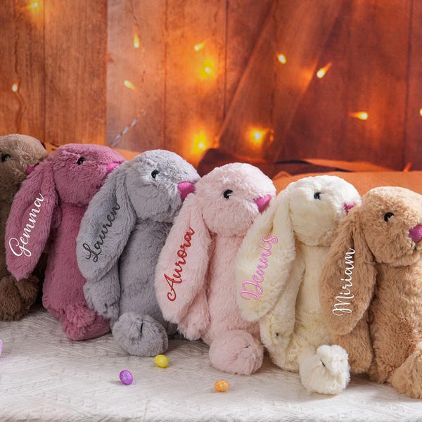 Coniglietto di peluche personalizzato: monogramma ricamato, regalo per neonato