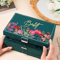 Personalized Velvet Jewelry Box: Floral Name, Large Jewelry Storage Organizer