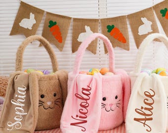 Custom Plush Easter Bunny Basket: Embroidered Name, Kids Easter Gift