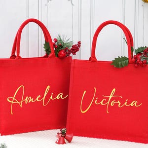 Personalized Christmas Gift Bag,Christmas party bags,Red Gift Bags,Burlap Christmas Bag,Red Tote Bag,Burlap Xmas Gift Bag,Christmas sacks