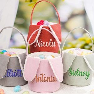 Embroidered Easter Bunny Basket,Personalized Easter Basket With Name,Corduroy Easter Basket,Easter egg hunt basket,Easter Gifts for Kids