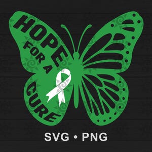 Hope For a Cure Svg, Butterfly & Ribbon Awareness Png Shirt Design, Inspirational Wall Art, Printable Quote Sublimation, Digital Download