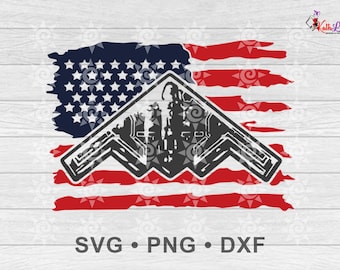B-2 Bomber SVG Military Plane Clipart, Stealth Jet Vector, American Flag Aircraft Design for Shirts, Mugs, Decals, B2 Spirit Bomber Png Dxf