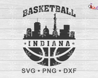 Indiana Basketball Skyline SVG PNG DXF, Zustand Silhouette digitaler Download, Shirt Becher Tumbler Wand Kunst Cricut Transfer Cut Out Sublimation