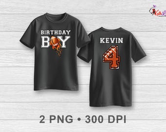 Diseño de camiseta de fútbol para cumpleañero / Nombre y edad personalizados / 2 archivos PNG delanteros y traseros / Diseño de camiseta de cumpleaños imprimible