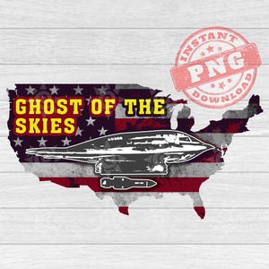 B-2 Spirit Bomber PNG, US Flaggenkarte Militärflugzeug, Bunker Buster Bomben, Geist des Himmels, Sublimations-T-Shirt-Design, digitaler Download
