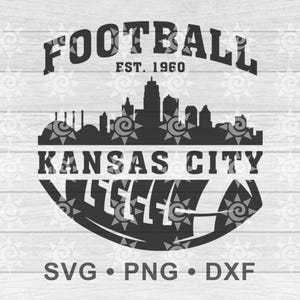 カンザスシティ・フットボール SVG PNG DXF、カンザスシティ・フットボールのスカイライン、カンザスシティ・クリカットのシルエット、シャツ・マグ・タンブラー・ウォールアート、デジタルダウンロード