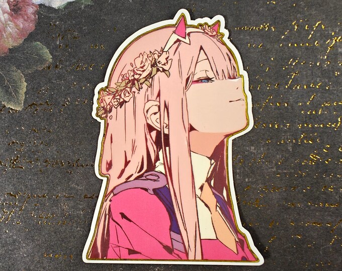 Zero Two Gold Foil Sticker | 002 Kawaii Anime Waifu Decal | AWZ - Etsy
