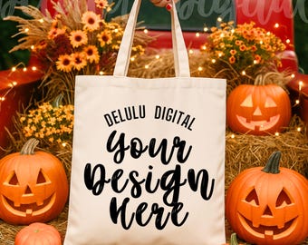 Autumn Tote Bag Mockup, Natural Tote Bag Mockup, Halloween Mocks, Summerween Tote, Trick or Treat Mock up, Fall Aesthetic Canvas Bag Mockup