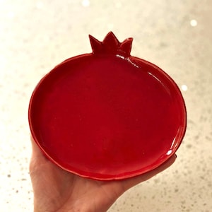 Handmade Red Stoneware Pomegranate Plate, 15.5 cm