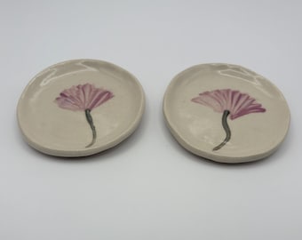 Handmade Ceramic Floral Dish | Small Trinket Dish | Hand Painted Flower Plate | Minimal Pottery Decor