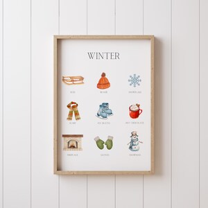 INVERNO poster stampabile PDF da scaricare, inglese, A4 + A3, decorazione autunnale, decorativo per case, aule e sale giochi/asili nido