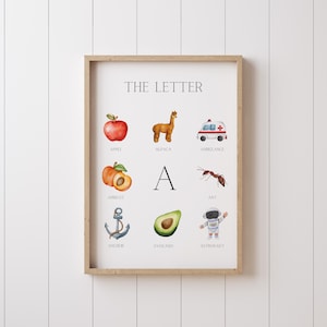 Lernposter Buchstabe A Englisch, PDF Download, print at home, A4 + A3, dekorativ in Häusern, Klassenzimmern und Spielzimmern