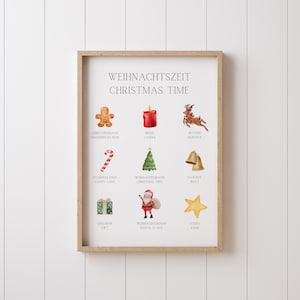 WEIHNACHTSZEIT zweisprachiges Poster Deutsch und Englisch, Zuhause ausdrucken, fürs Kinderzimmer, Klassenzimmer oder Zuhause, A4 und A3