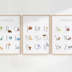 Alphabet Poster Deutsch, PDF Download, Zuhause ausdrucken, A4 + A3, Dekorativ im Kinderzimmer oder Klassenzimmer