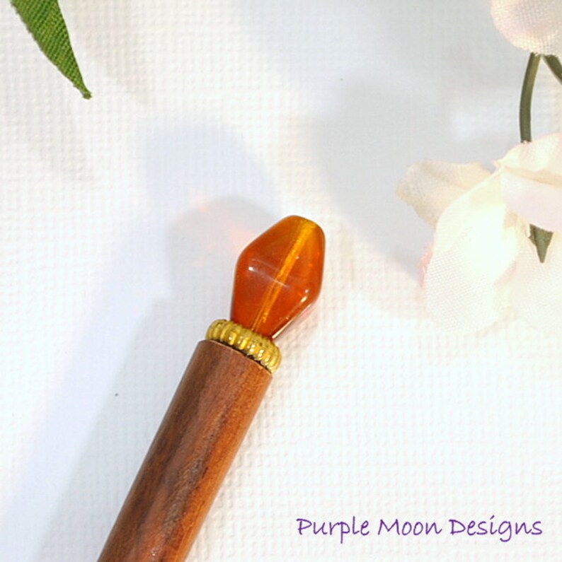 Brown Hair Chopstick Amber Bun Pin Hair Stick for Sale Brown Hair Beads Autumn Prairie image 3