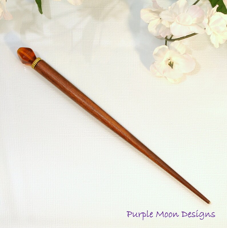 Brown Hair Chopstick Amber Bun Pin Hair Stick for Sale Brown Hair Beads Autumn Prairie image 4