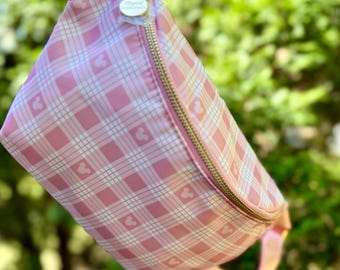Enchanted Pink Plaid Fanny Belt Bag, Coquette Gingham Bag, Cute Aesthetic Pink Belt Bag, Park Outfit Everyday Bag