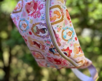 Princess Portraits & Petals Fanny, Floral Fairytale Belt Bag, Purple Princess Bag, Cute Park Outfit Bag, Magical Theme Park Bag