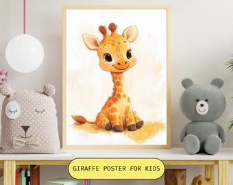 Kids Giraffe Art Poster, Nursery Wall Art,Playroom Kids Decor, Cute Animal Illustration,Children's Room Digital Prints,Giraffe Art Poster
