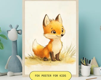 Kids Animal Fox Poster, Nursery Wall Art,Playroom Kids Decor, Cute Fox Animal Illustration,Children's Room Digital Prints, Fox Art Poster