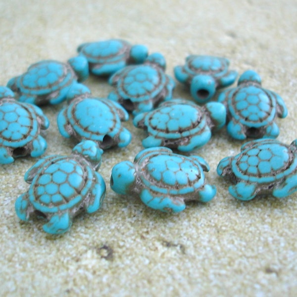 Teint de 20 perles de tortue de mer turquoise Howlite