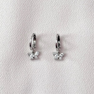 Dainty Butterfly Huggies | Huggie Hoop Earrings, Dangle Earrings, Drop Earrings, Minimalist Jewelry, Elegant, Dainty, Cubic Zirconia, Silver