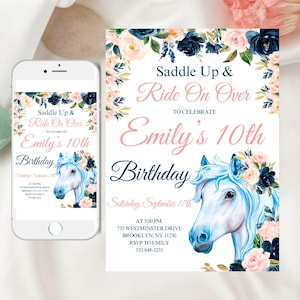 Editable Horse Birthday Party Invitation, Printable Horse Invite, Girl Birthday Invite, Horse Party Invite, Cowgirl, Any Age Invite Canva 7