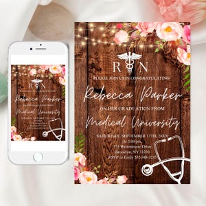 Nurse Graduation Invitation: Rustic Floral, RN BSN LPN (Digital Download)