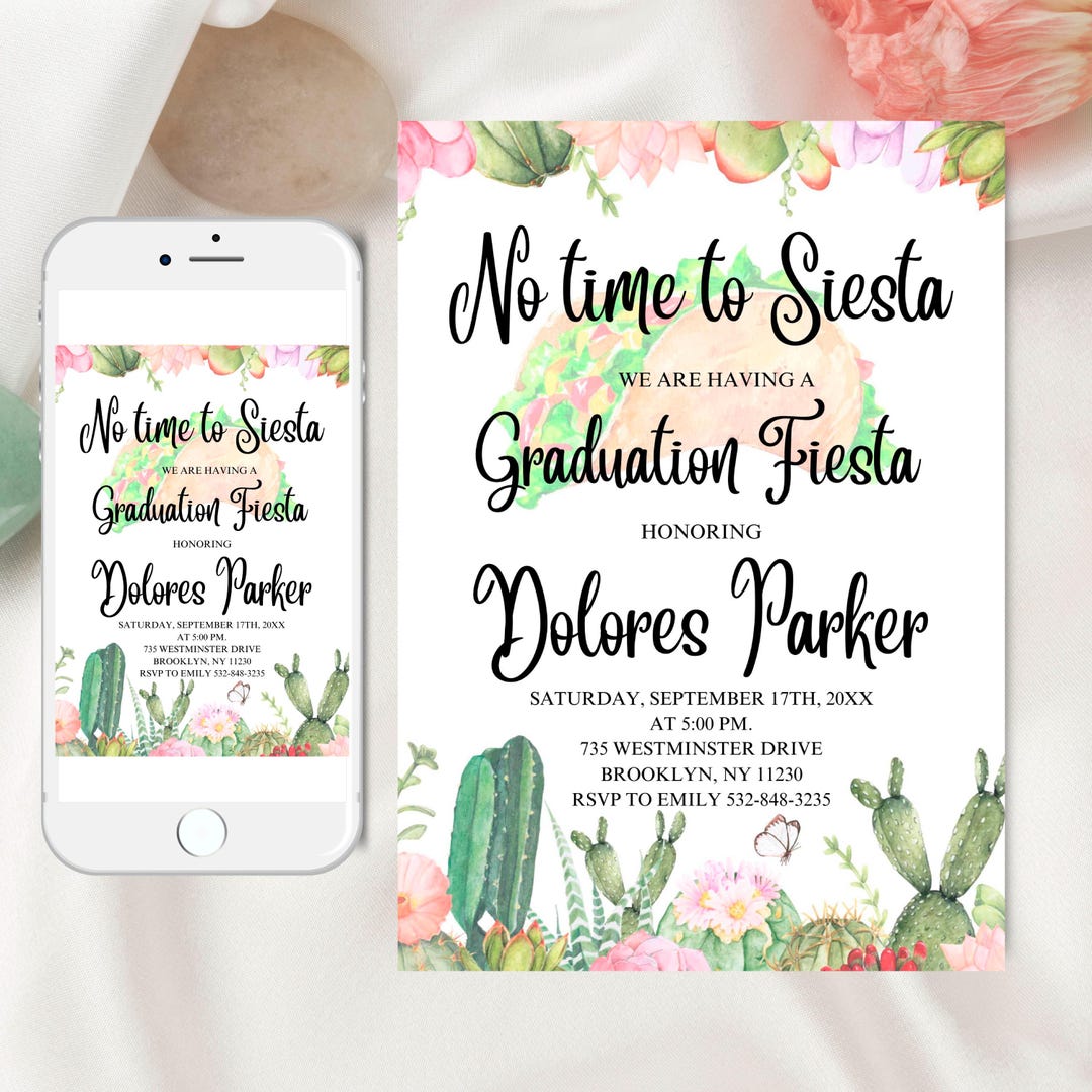 Graduating Cactus Cactus Graduation Fiesta Invitation: Editable Template (digital ...