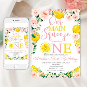 Editable  Lemon First Birthday Invitation, Citrus First Birthday Invite, Main Squeeze Birthday invite, Girl 1st Birthday Invite Canva 44