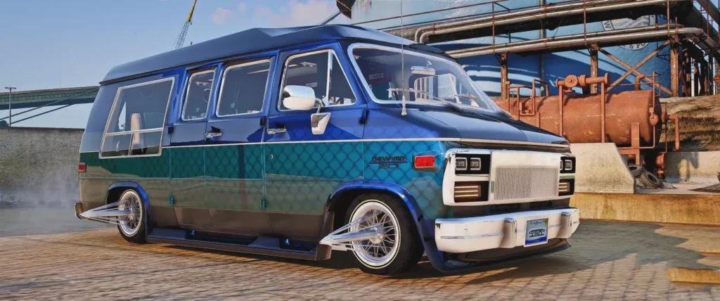 Chevy Van G20 アートプリント B1サイズ 1/64 1976 Chevrolet G20 Custom Van Yellow w/ Swirls, Vannin