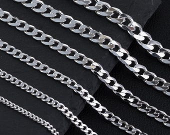 Sterling Silver Curb Chain Necklace: Solid 925 Silver, Men & Women