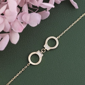 Handcuff Bracelet Sterling Silver, Diamond handcuff Bracelet 18K Gold Vermeil, partner in crime bracelet, silver jewelry for women minimal