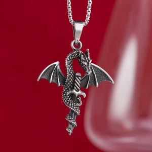Sterling Silver Dragon Sword Necklace: Mythology Pendant, Handmade Jewelry