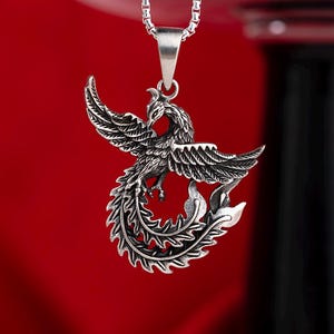 Sterling Silber Phoenix Halskette: Aufsteigender Feuervogel Anhänger