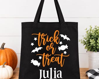 Personalized Halloween Tote Bag, Trick or Treat Bag, Custom Candy Tote, Halloween Gift Bag