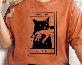 Black Cat Death Tarot Card Comfort Colors® Shirt,Black Cat Halloween Tee,Cat Tarot Shirt,Witchy Cat Shirt,Halloween Cat Shirt,Black Cat Gift