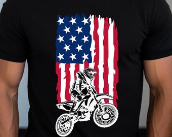Motocross USA Flag Shirt, Dirt Bike Patriotic T Shirt, American Flag Motorcycle Tee, MX Rider Graphic Shirt, Gift for Motocross Lovers