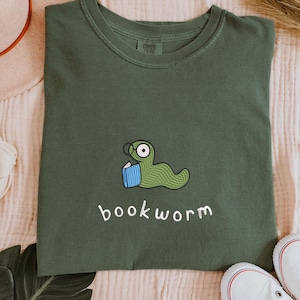 Embroidered Bookworm Shirt,Reading Teacher Embroidery Tee,Aesthetic Book Lover Tee, Librarian Gift,Bookish Shirt,Book Club Shirt,Reader Gift