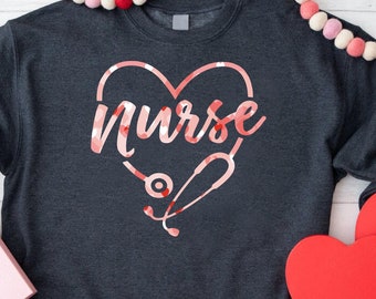 Nurse Heart Valentine's Day Sweatshirt, Stethoscope Nurse Appreciation Gift, Valentine Nursing Sweater, New Nurse Gift,Nicu Nurse Valentine