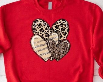 Leopard Heart Doodle Sweatshirt, Heart Valentine Sweatshirt, Cute Valentine Sweater, Love Sweatshirt,Teacher Valentine Gift,Womens Valentine