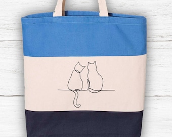 Embroidered Cats Tote Bag, Cat Lover Gift Bag, Embroidery Cat Tote Bag,Cat Mom Tote Bag,Cats Tote Bag,Birthday Gift,Pet Lover Gift,Cat Owner