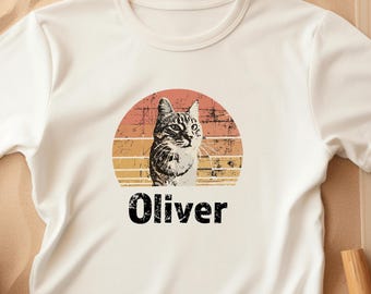Custom Cat Shirt with Your Cat Photo Shirt, Personalized Cat Portrait Vintage Shirt, Pet Lover Gift,Cat Lover Shirt,Custom Cat Memorial Gift