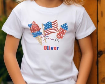 Kids Patriotic Ice Cream Cone Shirt,Patriotic Ice Cream T-Shirt for Boys Girls, Family Vacation Matching Outfit USA,American Flag Kids Shirt