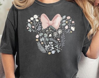 Floral Minnie Comfort Colors Shirt, Flowers Disney Mickey Minnie Head Shirt, Girls Disney Shirt, Disneyland Shirt, Mickey Flower Disney Trip