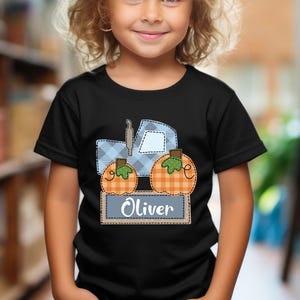 Custom Kids Pumpkin Tractor Shirt, Personalized Fall Toddler Tee, Autumn Name Shirt