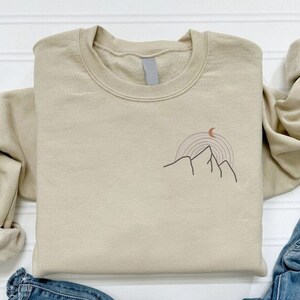 Embroidered Mountain Sweatshirt, Nature Lover Gift, Outdoors Sweatshirt, Camping Apparel, Embroidery Sweatshirt, Nature Sweatshirt Woman