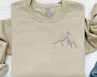 Embroidered Mountain Sweatshirt, Nature Lover Gift, Outdoors Sweatshirt, Camping Apparel, Embroidery Sweatshirt, Nature Sweatshirt Woman